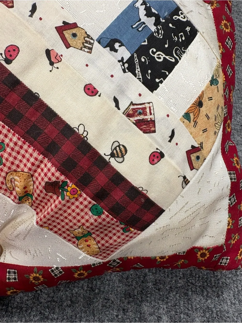 Red Patchwork Heart Holiday Accent Pillow